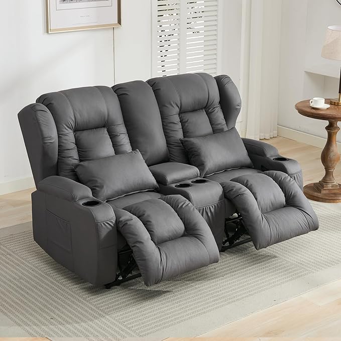 65.5" RV Loveseat Recliner Double Recliner RV Sofa & Console | Wall Hugger