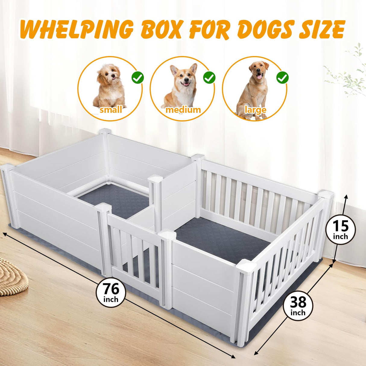Whelping Box for Dogs - 2 Room Design with Pig Rails