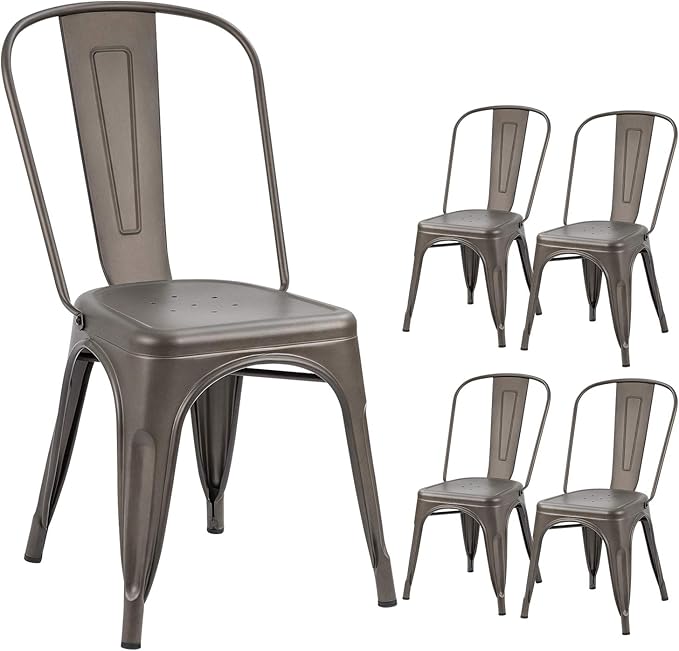 Metal Indoor-Outdoor Chairs Distressed Style Kitchen Dining Chairs Stackable Side