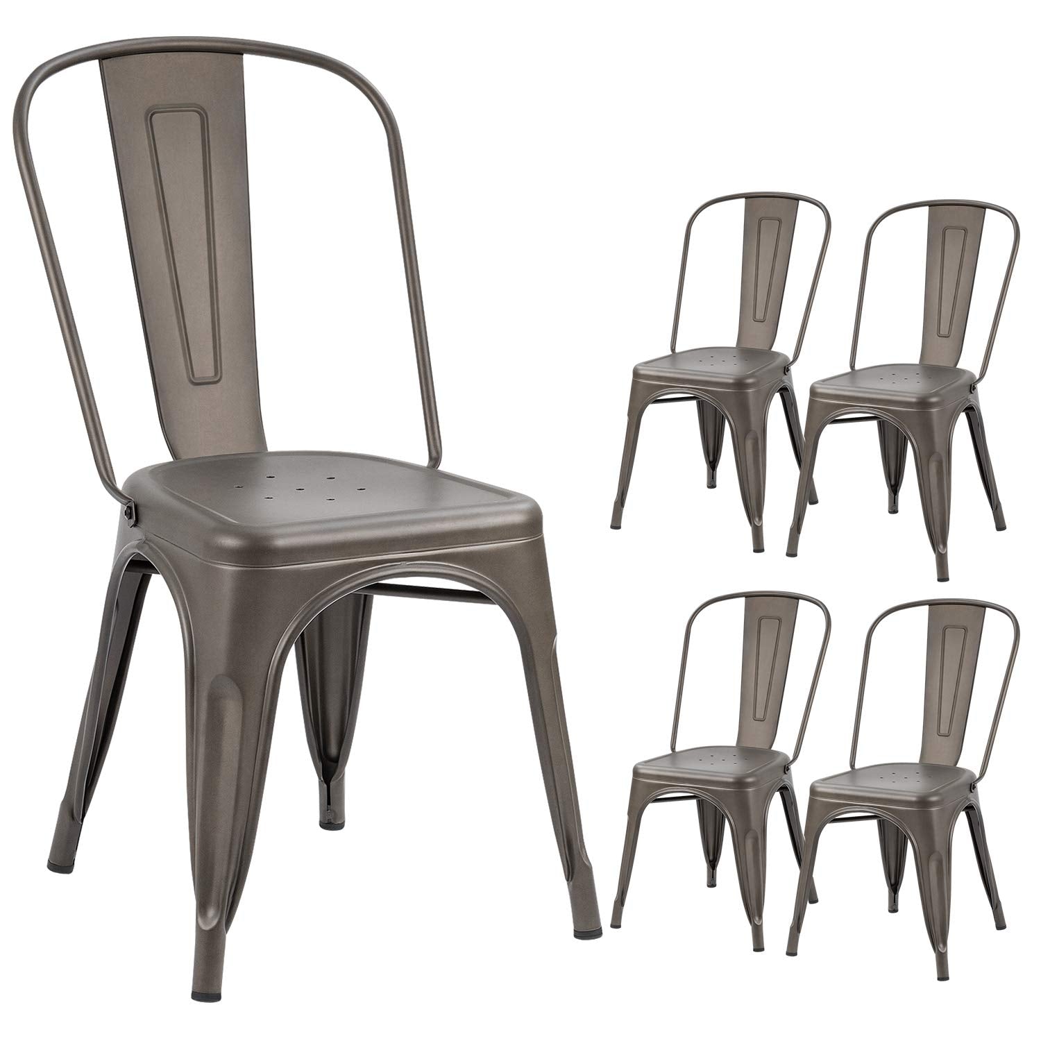 Metal Indoor-Outdoor Chairs Distressed Style Kitchen Dining Chairs Stackable Side