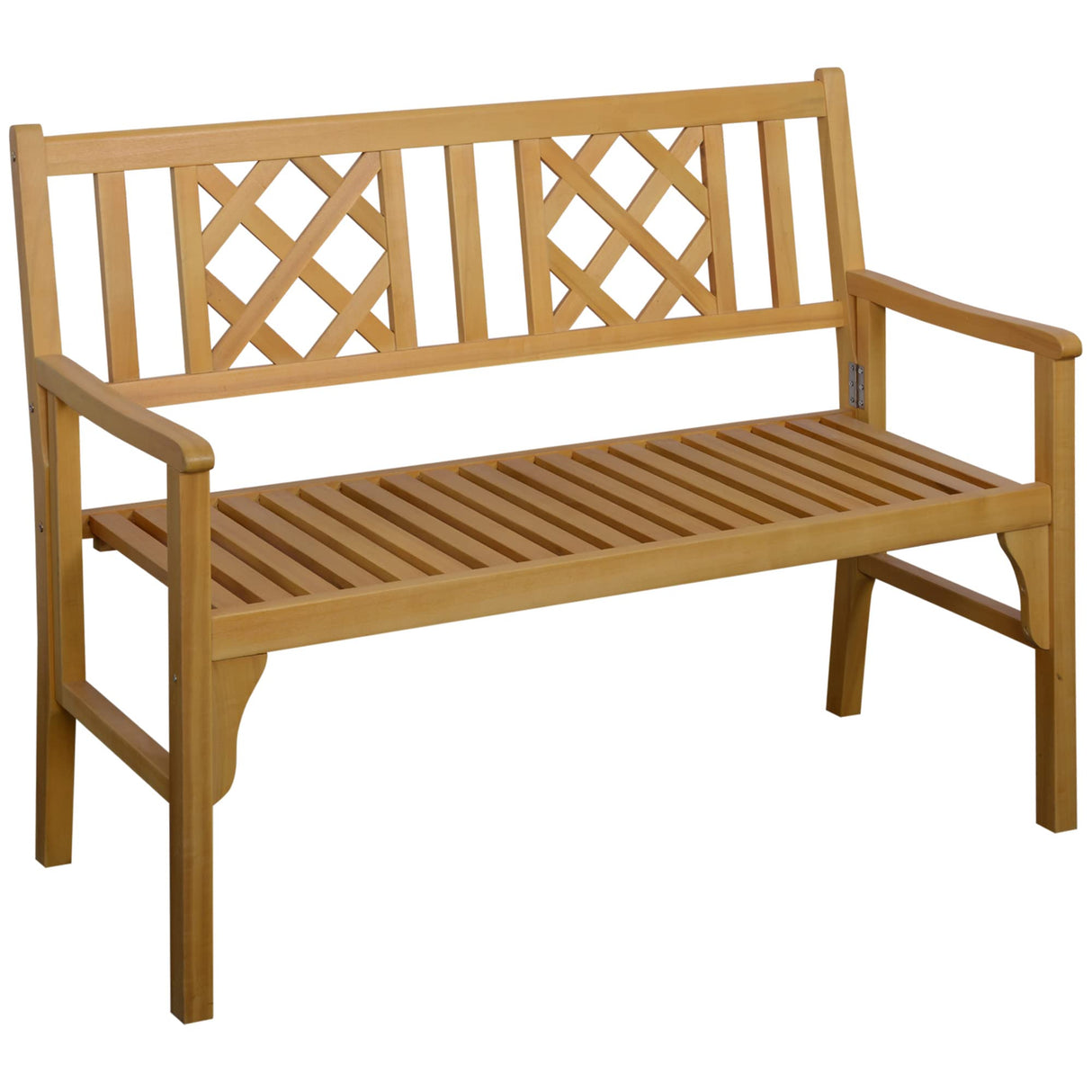 4FT Folding Outdoor Bench, 2-Seater Wooden Garden Bench with Slatted eat and Back