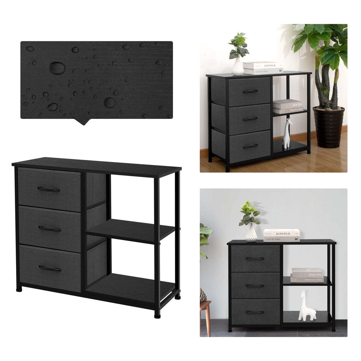 Rustic Brown Fabric Dresser, 4 Drawer Organizer Unit with 2 Shelves