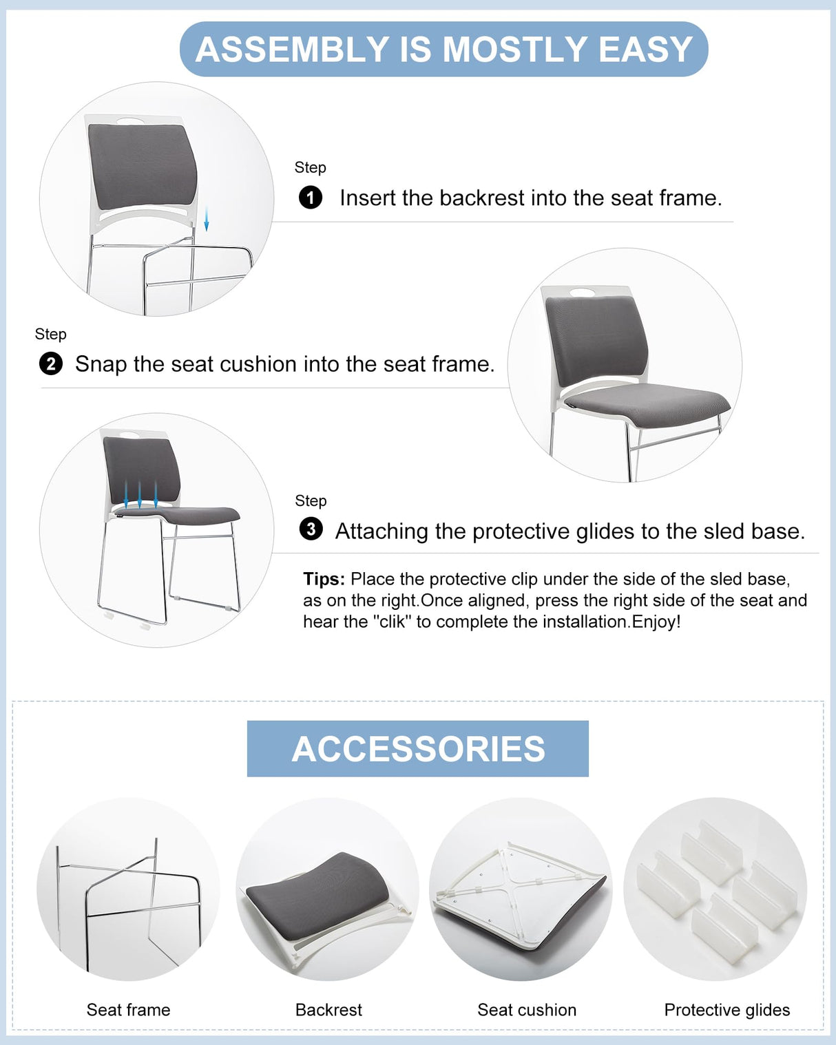 20 Pack Stacking Chairs 1102LB Capacity Home Office Guest Chair Set with Sled Base