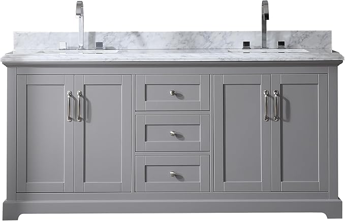72" Solid Wood Double Sink Bathroom Vanity | Marble Countertop & Backsplash