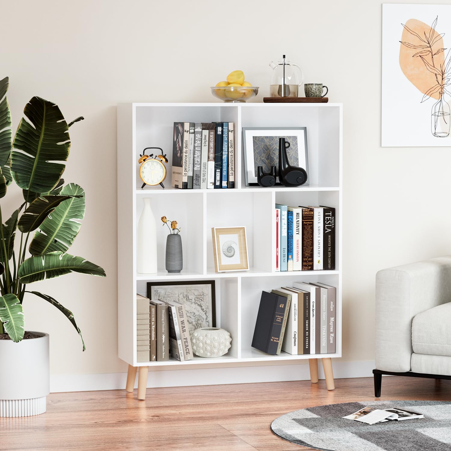 Cube Bookshelf, 3-Tier Floor Standing Display Cabinet Rack with Legs