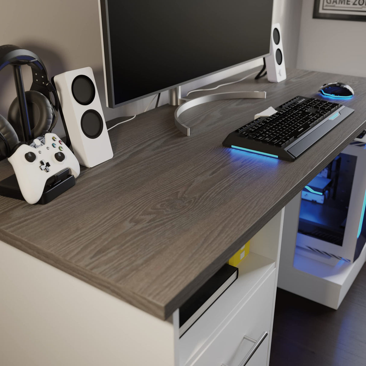 Miscellaneous Office Gaming Desk, L: 59.06" x W: 23.47" x H: 29.96", White finish