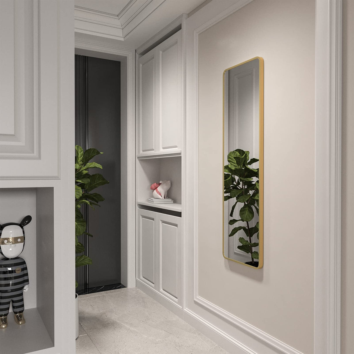 Gold Full Length Mirror Aluminum Framed, Modern Long Wall Mirror