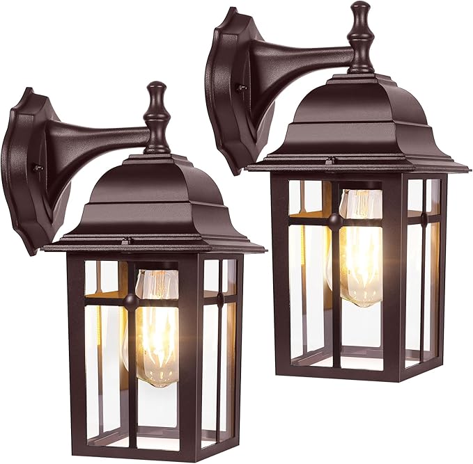 2-Pack Outdoor Wall Lanterns, Exterior Wall Sconce Light Fixture