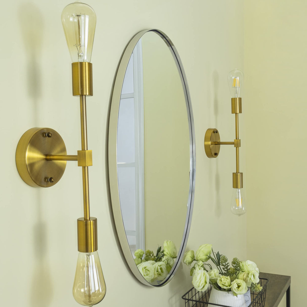 Oval Chrome Bathroom Mirror - 24x36 Inch Wall Mounted Vanity Mirror