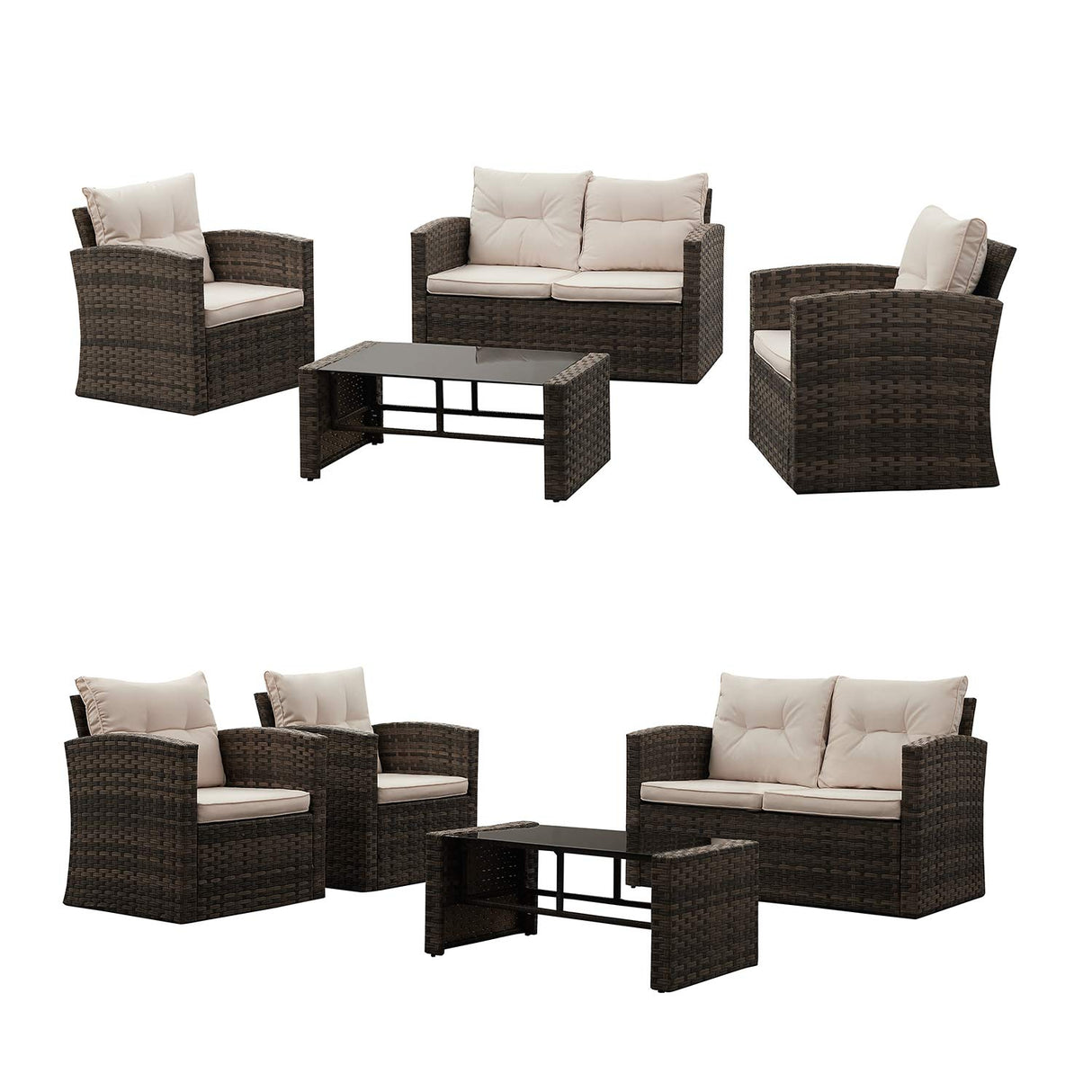 Brown Gradient Sofa Loveseat Chair Seating Group with Table