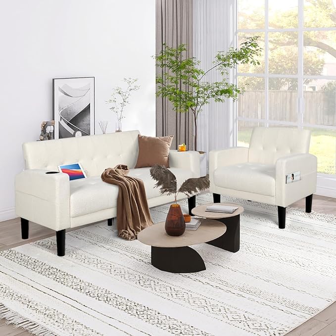 62" Loveseat Couches Upholstered Fabric Linen Love Seat Sofas Couch with 2 USB