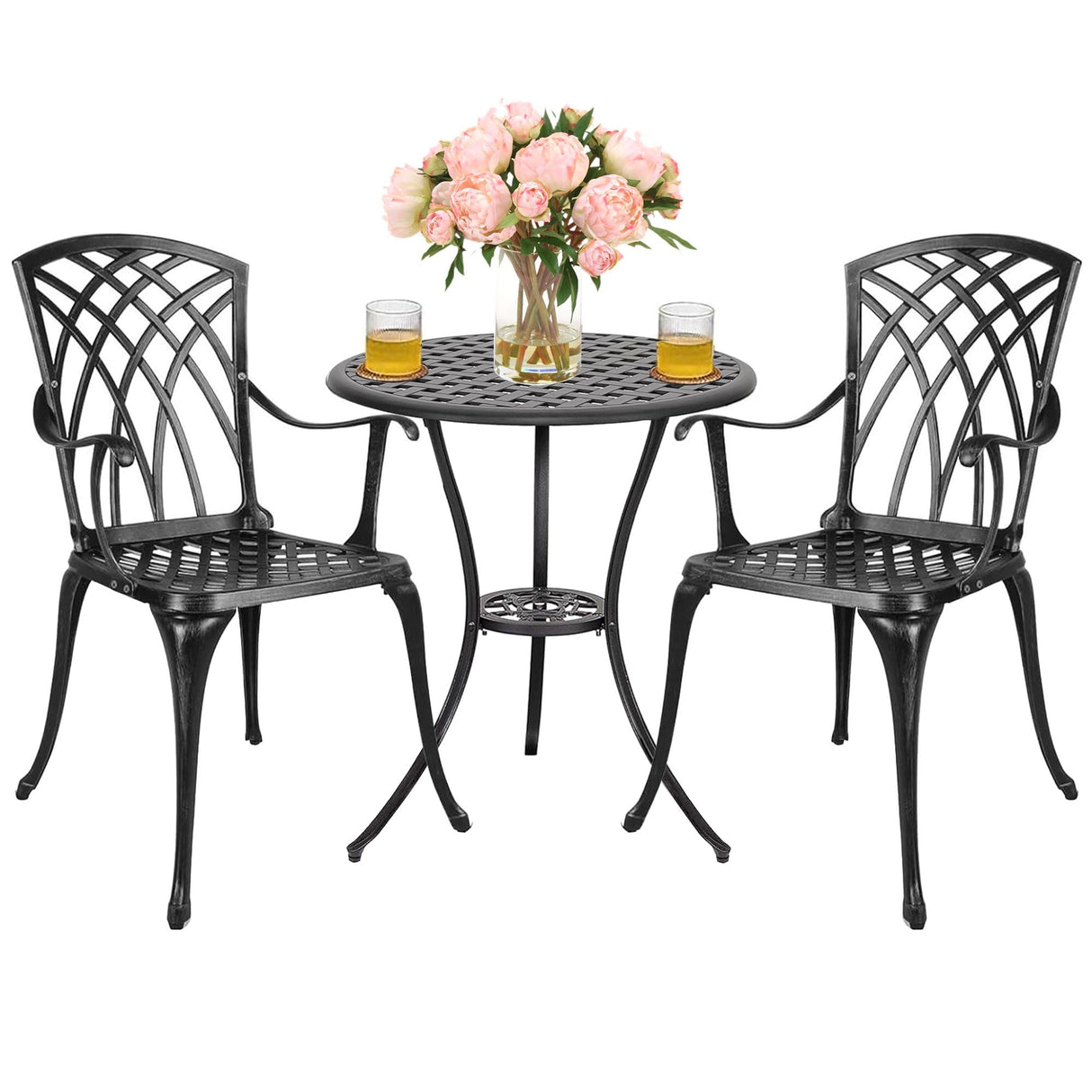 3 Piece Patio Bistro Set Cast Aluminum Bistro Table Set Outdoor Round Dining Table