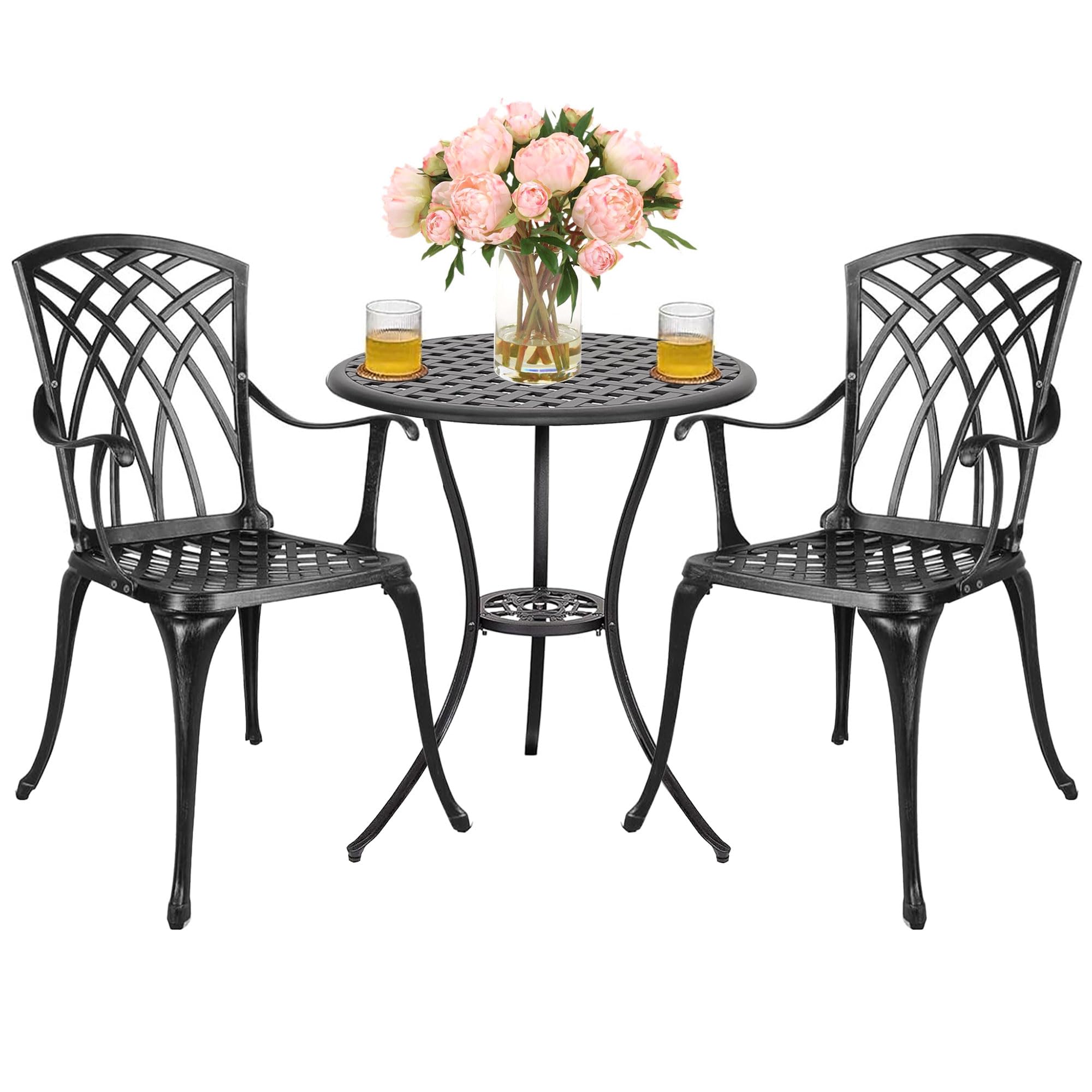 3 Piece Patio Bistro Set Cast Aluminum Bistro Table Set Outdoor Round Dining Table