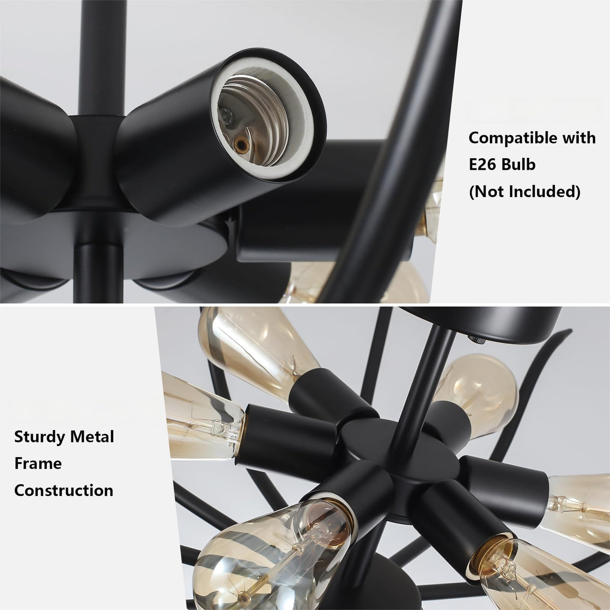 Semi Flush Mount Ceiling Light, 6-Light Modern Close to Ceiling Light Fixtures, 31.5" Kitchen Ceiling Lights Black Light Fixture for Dining Room Living Room Bedroom Bathroom Entryway Hallway Farmhouse