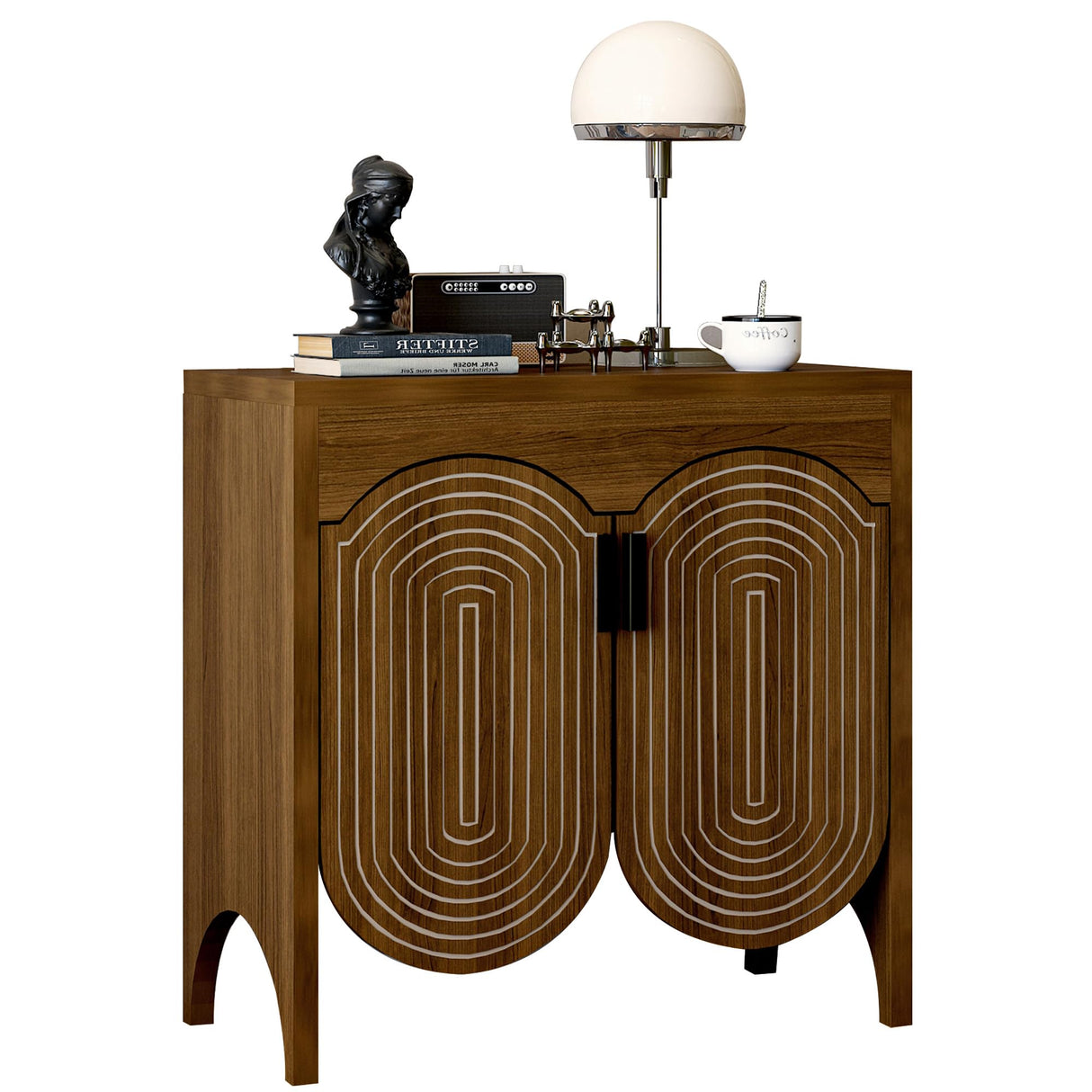 Fluted Buffet Cabinet with Storage, Sideboard Buffet Cabinet with Curved Door