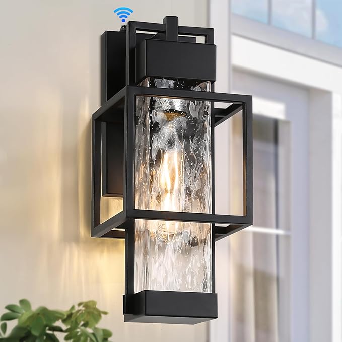 Dusk to Dawn Outdoor Lighting 2 Pack, Outdoor Wall Sconce with Water Seeded Glass