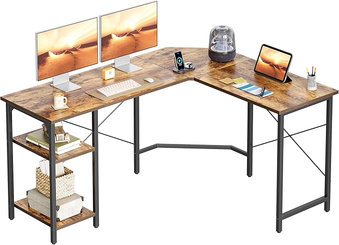L Shaped Computer Desk, 59" Reversible Corner Desk with Storage Shelves, Home Office Desk for Writing Gaming Study, Black