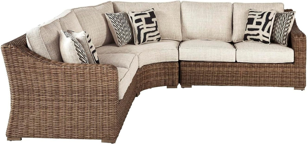 Signature Design by Ashley Beachcroft Outdoor Three Piece Wicker Patio Sectional