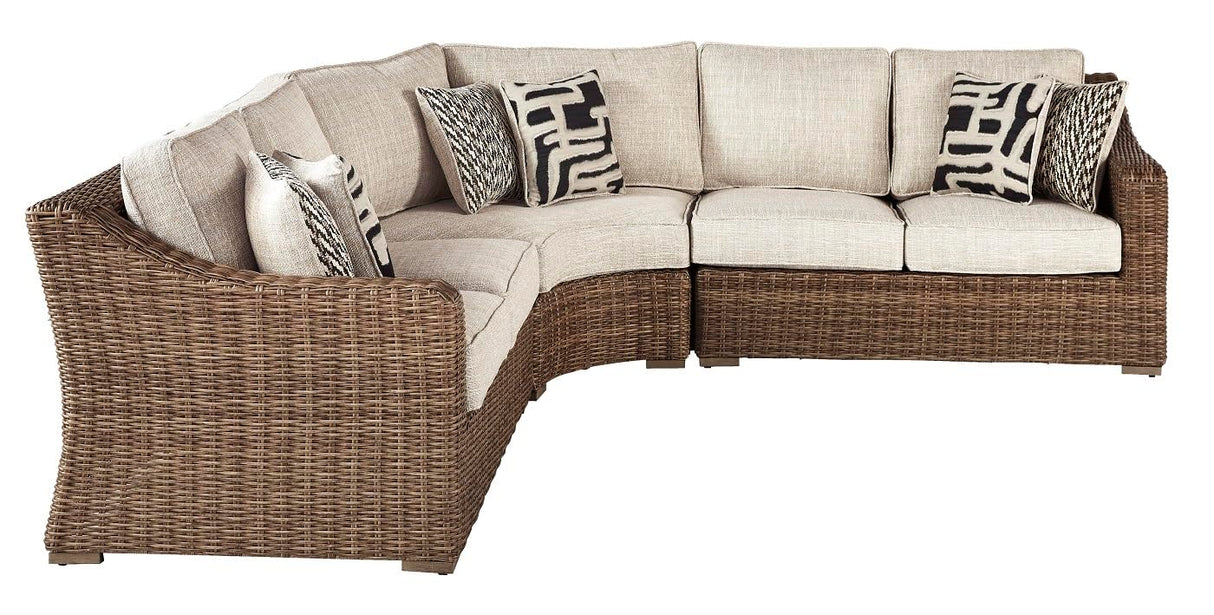 Signature Design by Ashley Beachcroft Outdoor Three Piece Wicker Patio Sectional