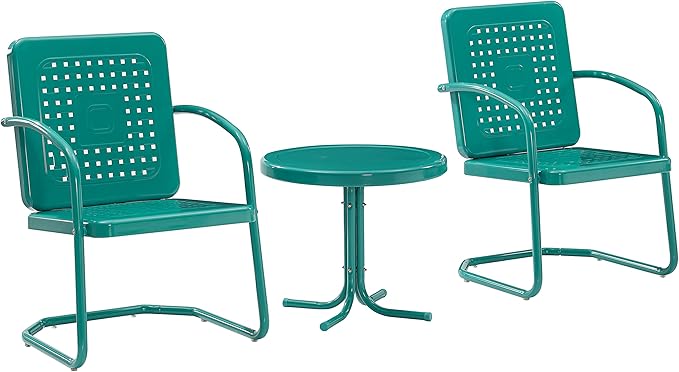 Bates 3-Piece Outdoor Chair and Side Table Set, Retro Metal Bistro Patio Conversation Sets