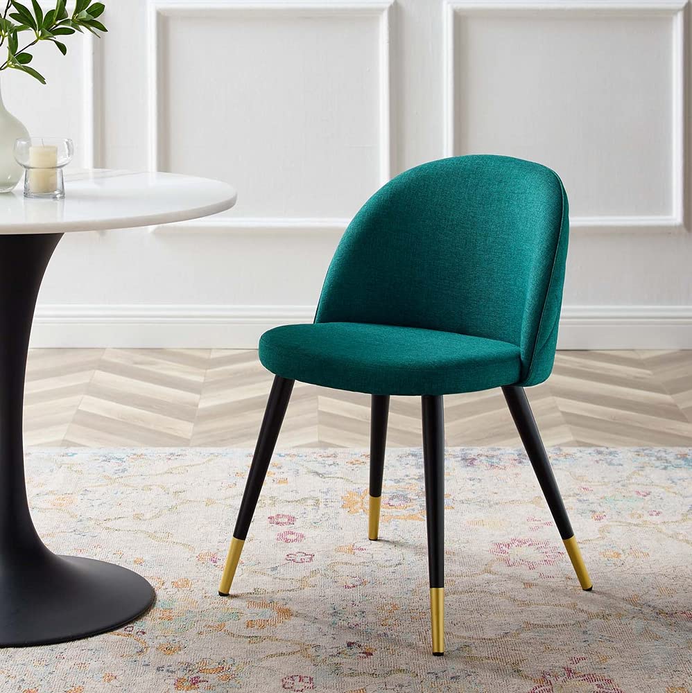 Teal Fabric Upholstered Dining Accent Chairs - Set of 2