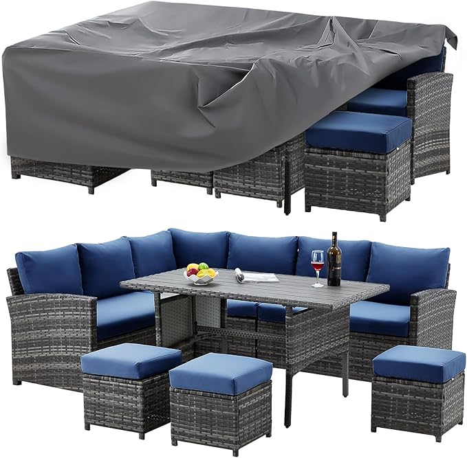 Patio Furniture Set with Cover, 7 PCS Outdoor Sectional Conversation Set