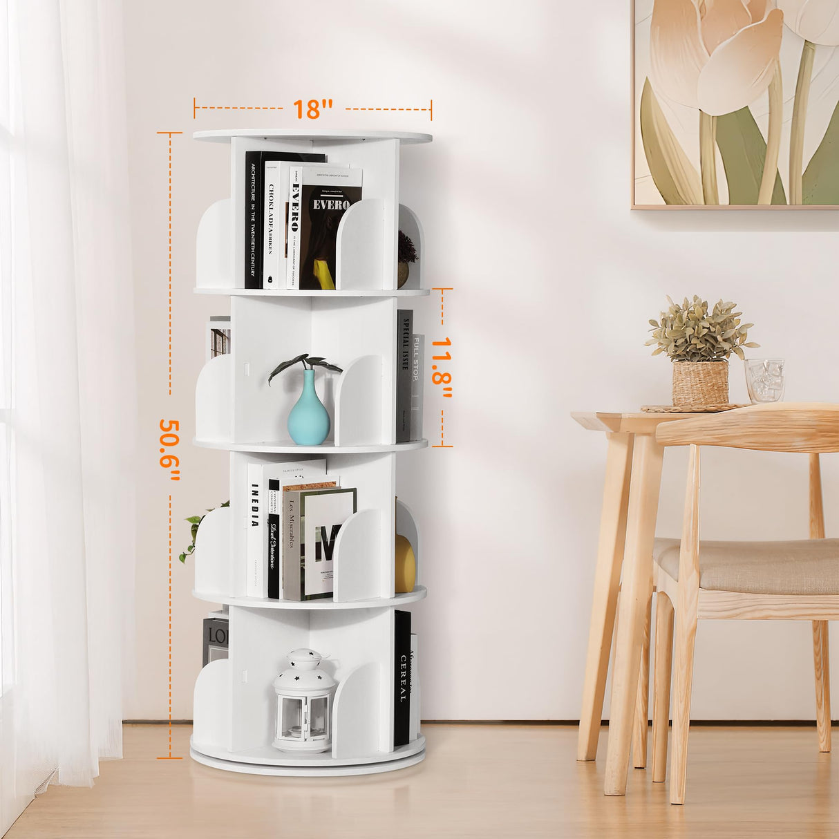 Rotating Bookshelf Tower, 4 Tiers 360 Spinning Bookshelf Revolving Bookcase