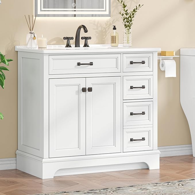 36 Inch Luxurious Bathroom Vanity with Ceramic Sink, Freestanding Bathroom Vanities