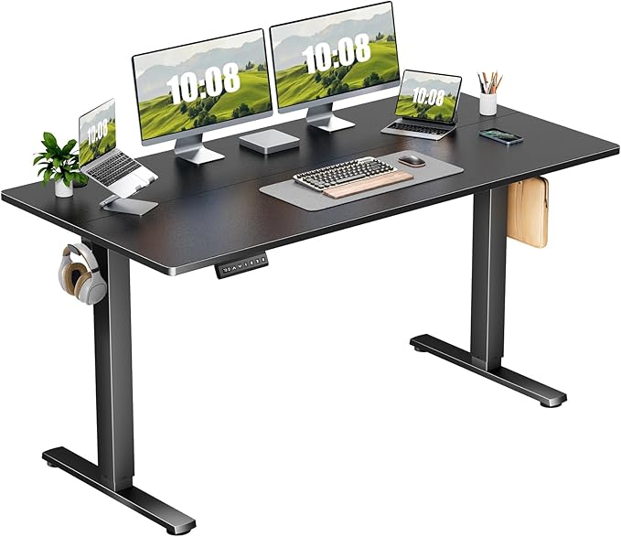 Adjustable Height, 63inch Electric Sit Stand up Desk for Home Office, Modern Rising Work Table for Computer Laptop, Lift Gaming Desk Sturdy Ergonomic Workstation, Rust Brown