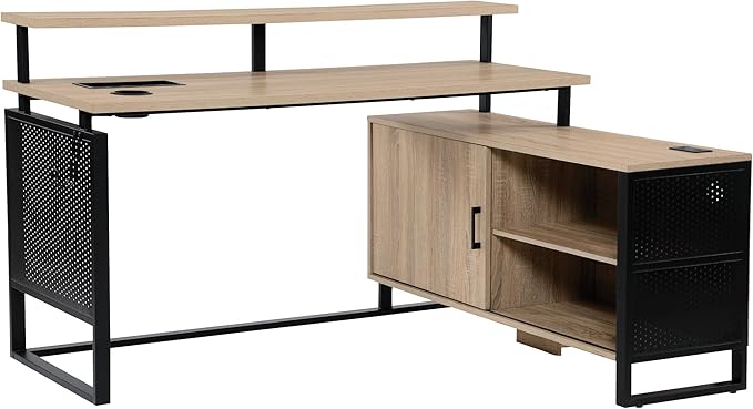 Ace Contemporary Modern Home Office Desk with Shelf, L-Shape with White Finish