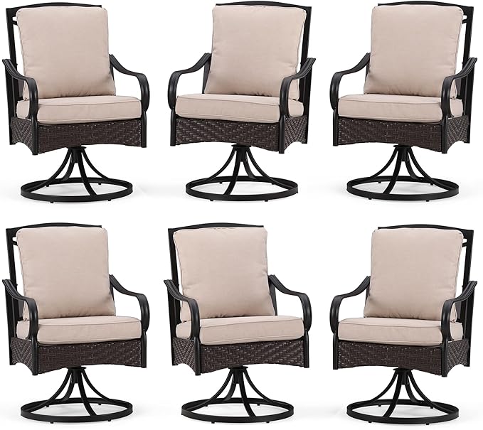 Patio Swivel Chairs Set of 4, Large & Padded Outdoor Dining Chairs