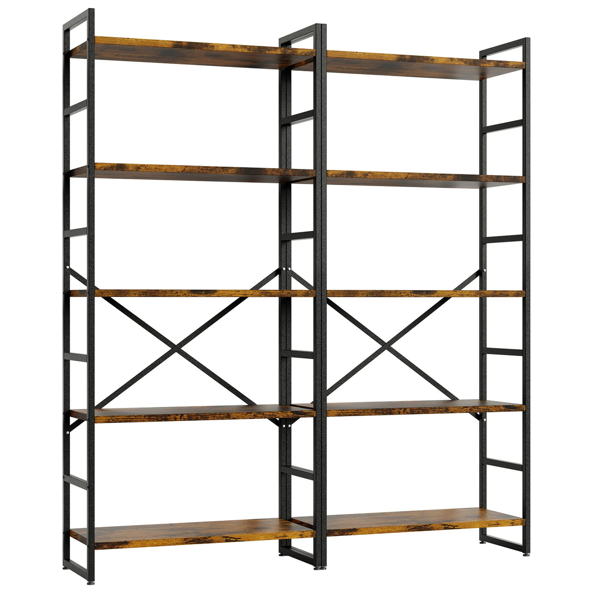 2 Pieces 5 Tiers Bookshelf, Classically Tall Bookcase Shelf, Industrial Book Rack
