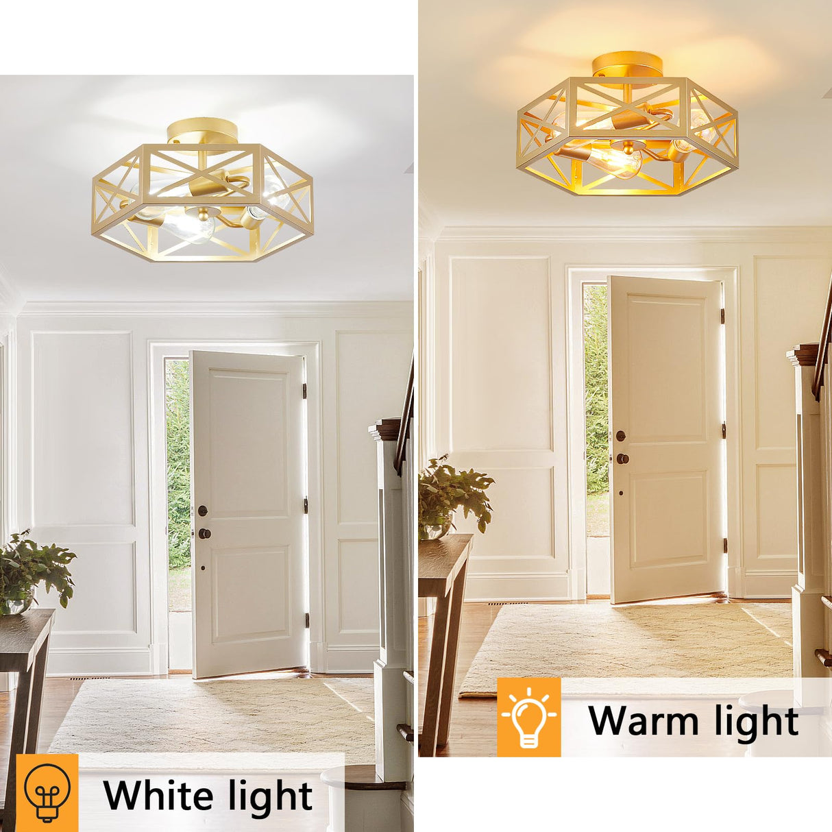 Modern Gold Flush Mount Light Fixture, 3 Light Hallway Light Fixtures