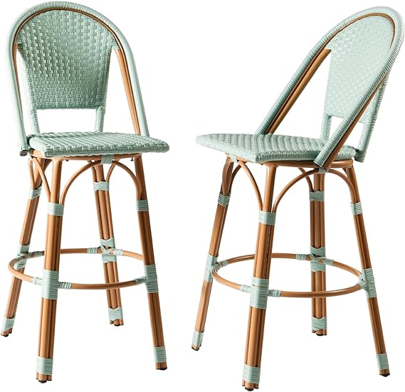 Outdoor Bar Stools Set of 2 30 Inch Bar Height Rattan Patio Barstools with Back