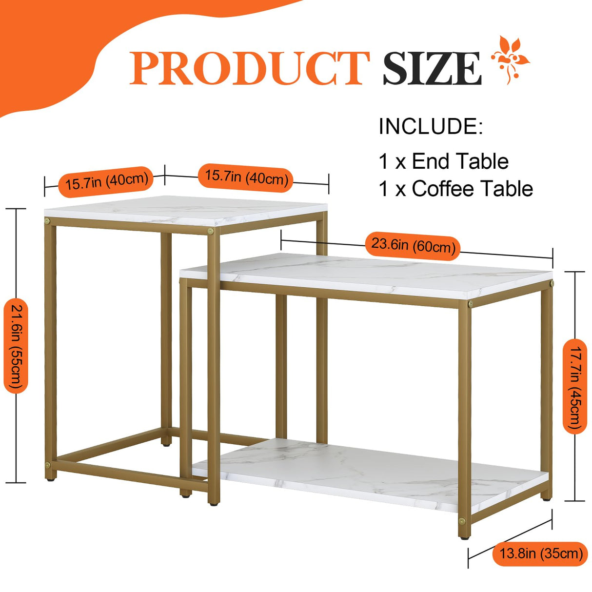 Coffee Table White Rectangular Table for Living Room,Nesting Coffee Table Set of 2 Storage