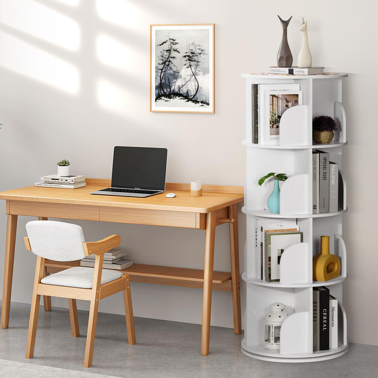 Rotating Bookshelf Tower, 4 Tiers 360 Spinning Bookshelf Revolving Bookcase