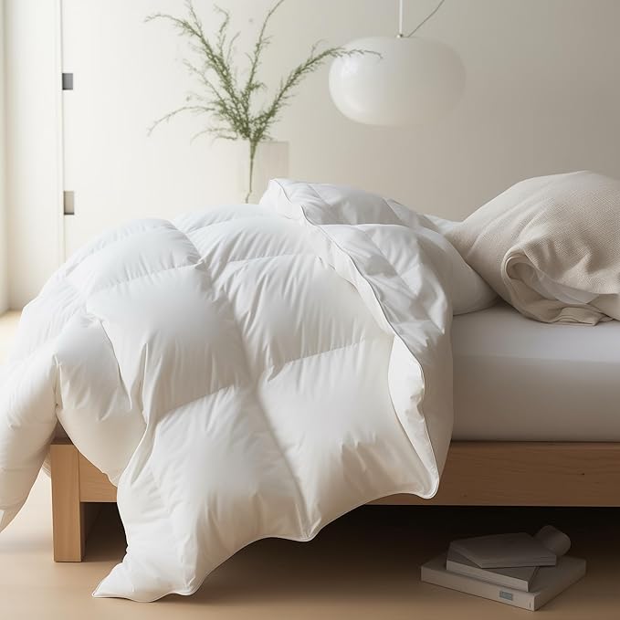 Feather Down Comforter King Size All Season White Down Duvet Insert Ultra Soft 100% Cotton