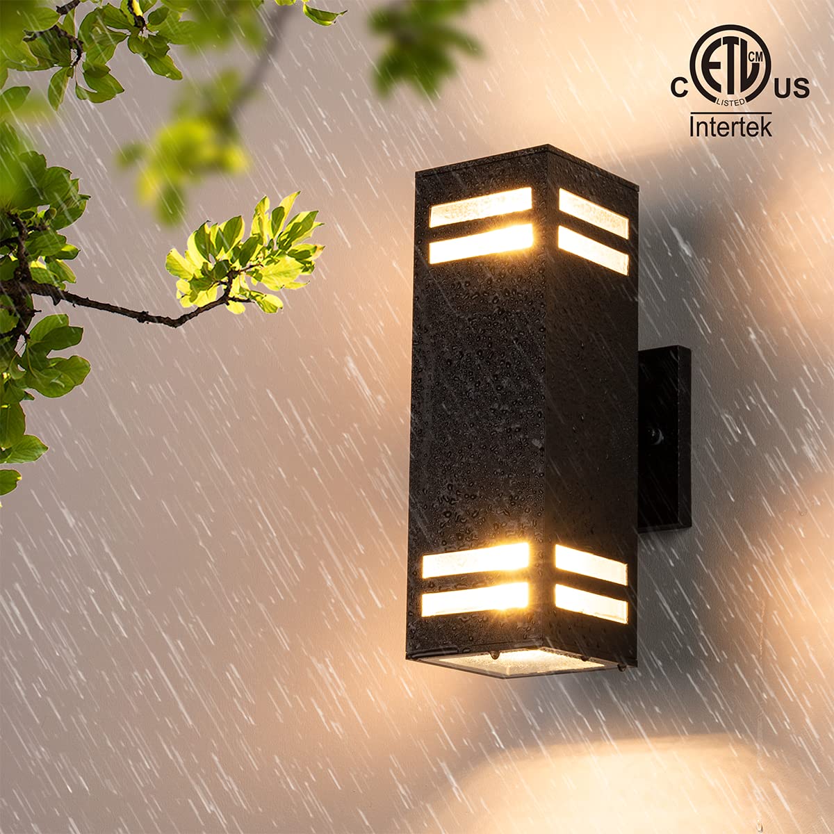 mirrea 12in Modern Outdoor Porch Light Patio Light in 2 Lights with Aluminum Rectangular Tube and Tempered Glass Cover Waterproof Wall Sconce Matte Black 2 Pack