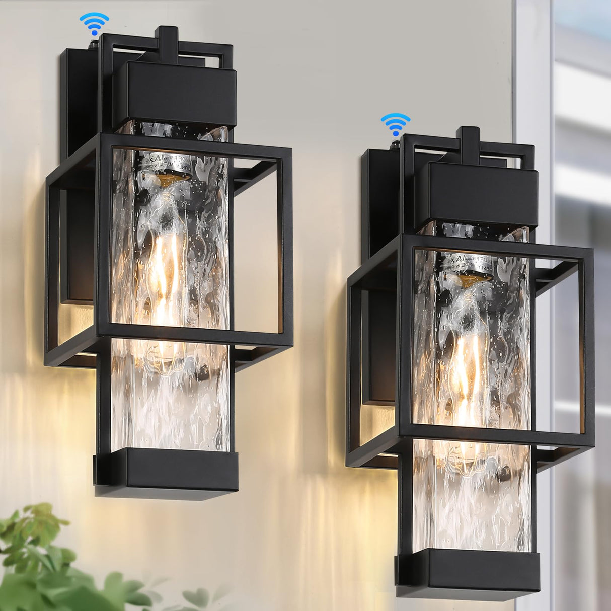 Dusk to Dawn Outdoor Lighting 2 Pack, Outdoor Wall Sconce with Water Seeded Glass