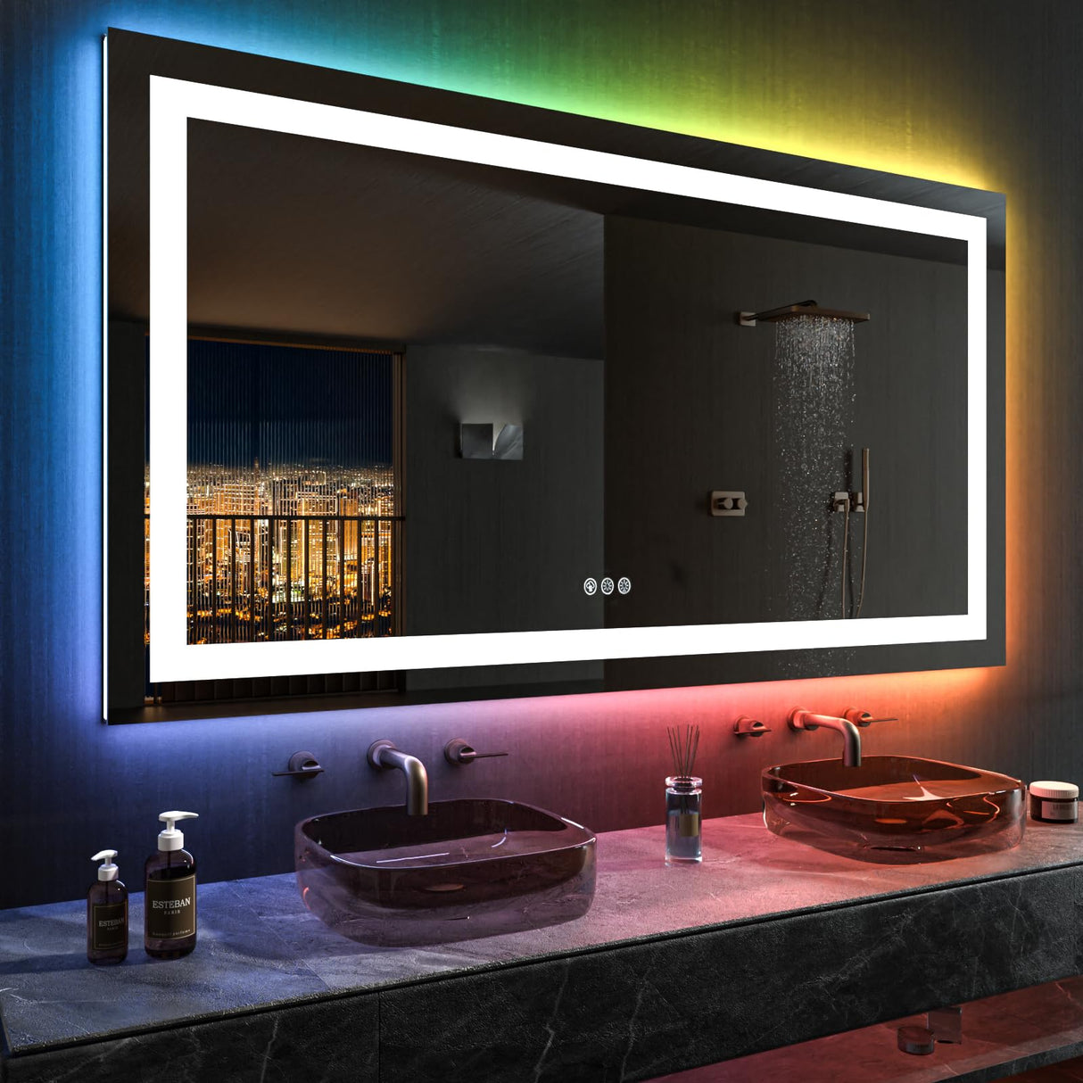 60”X36“ RGB LED Bathroom Mirror with Lights, Large, Anti-Fog, Dimmable Smart
