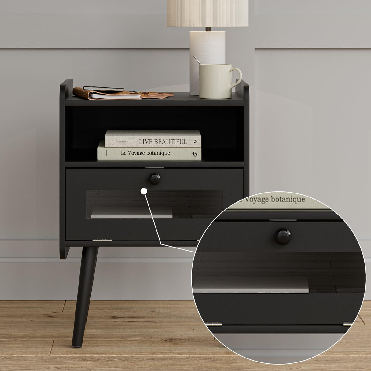 Night Stand Black Nightstand Modern Side Table Bedroom Night Stand End Table with Drawer Mid