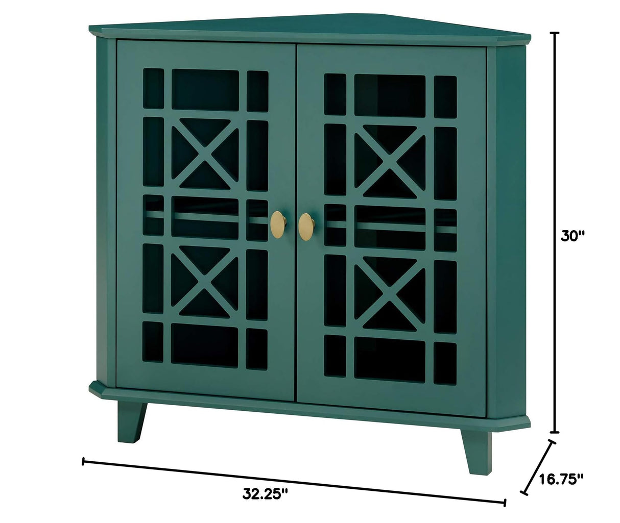 Edison Ronne 32 Inch 2 Door Corner Accent Table with Fretwork Detail - Dark Teal