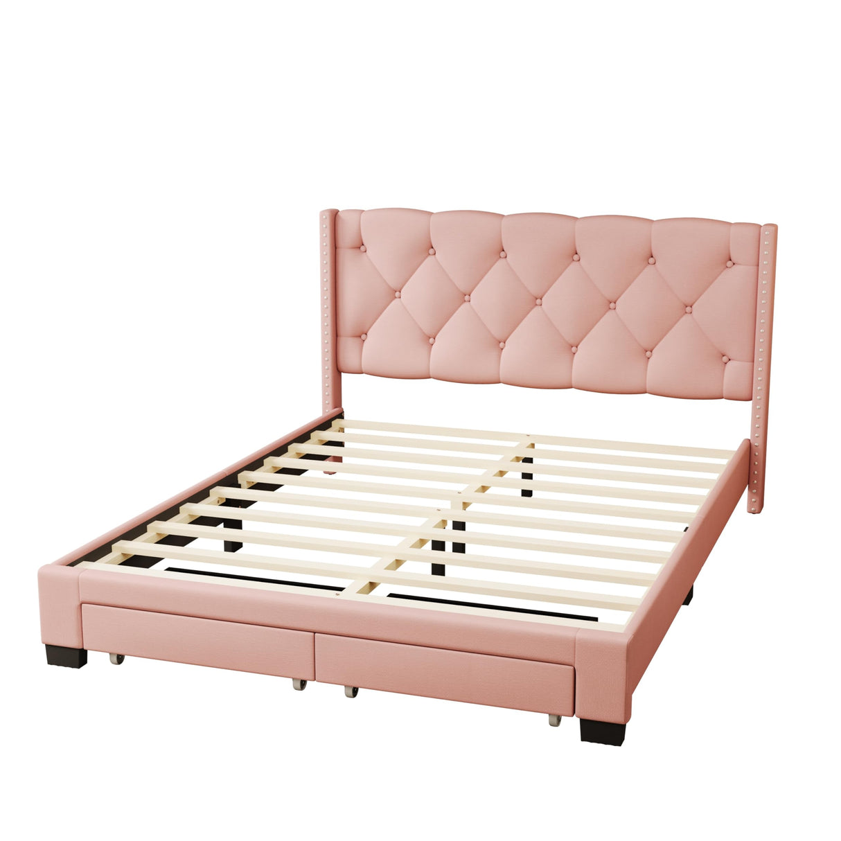 Platform Bed with Two Drawers Pink