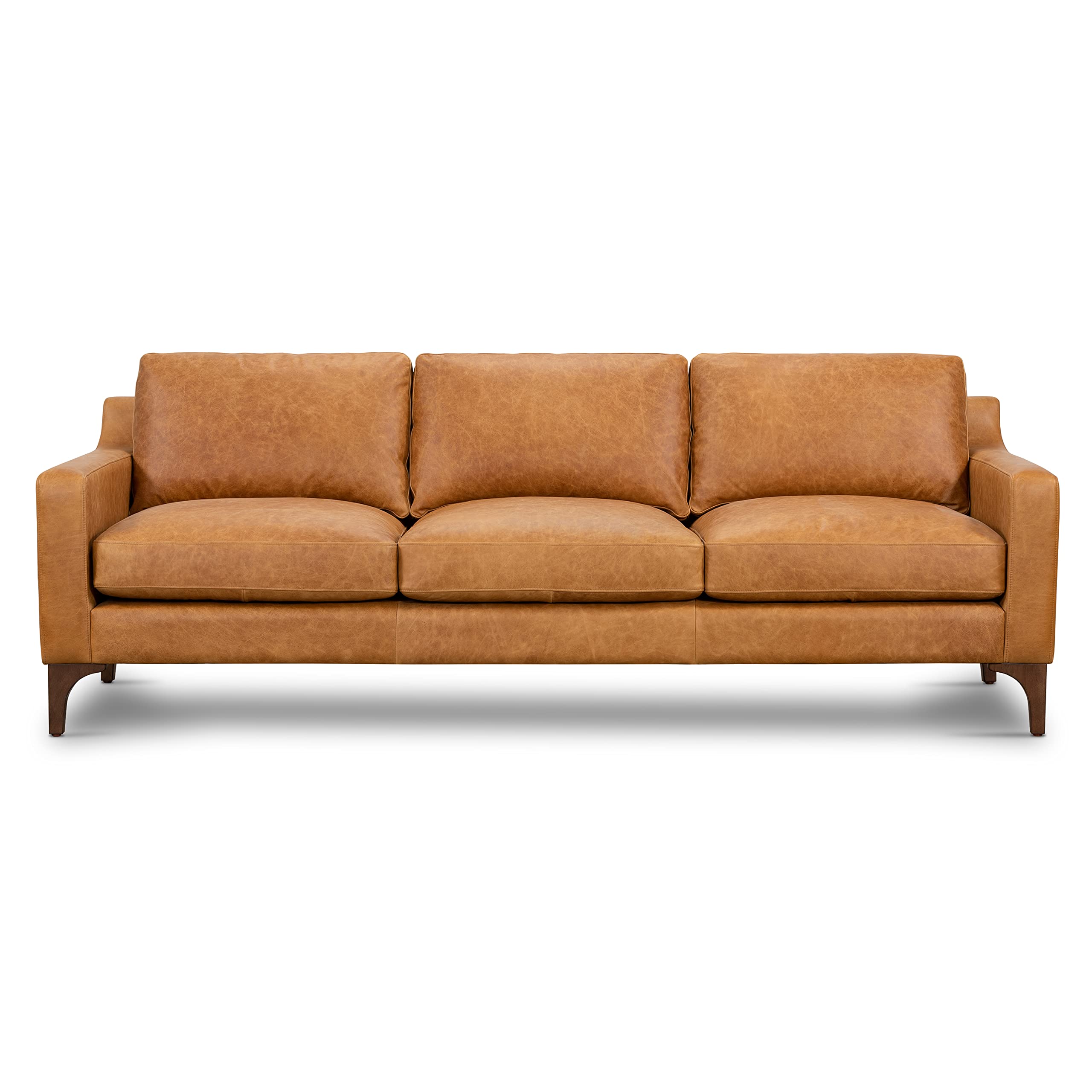 Sorrento Leather Couch – 86-Inch Leather Sofa with Tufted Back - Full Grain Leather Couch with Feather-Down