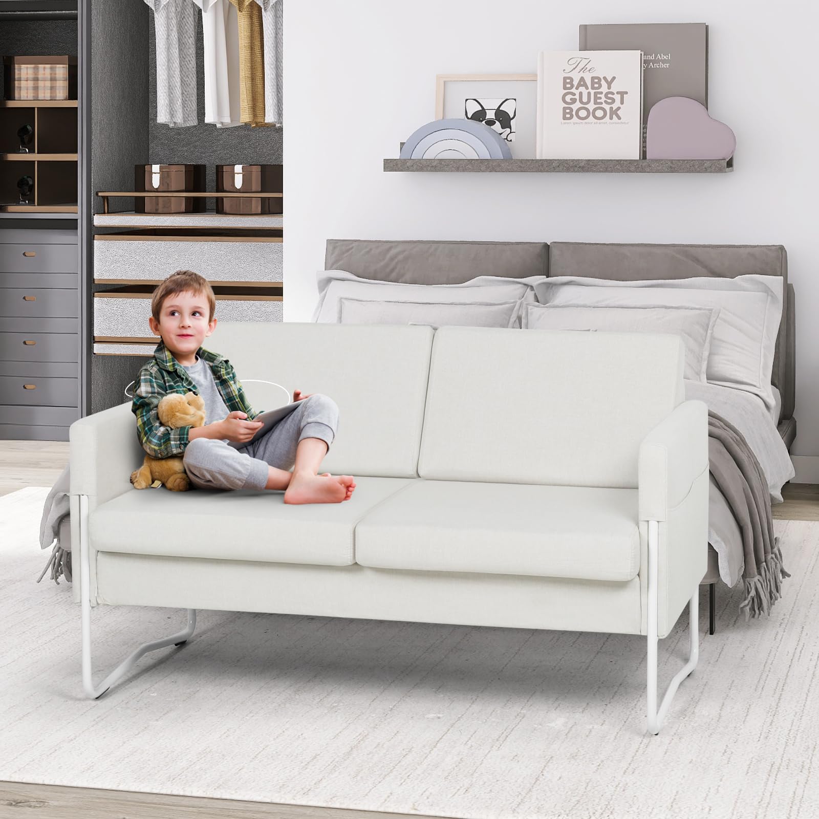 51” Small Loveseat Sofa for Small Spaces, Comfy Beige Couch with 2 USB Ports