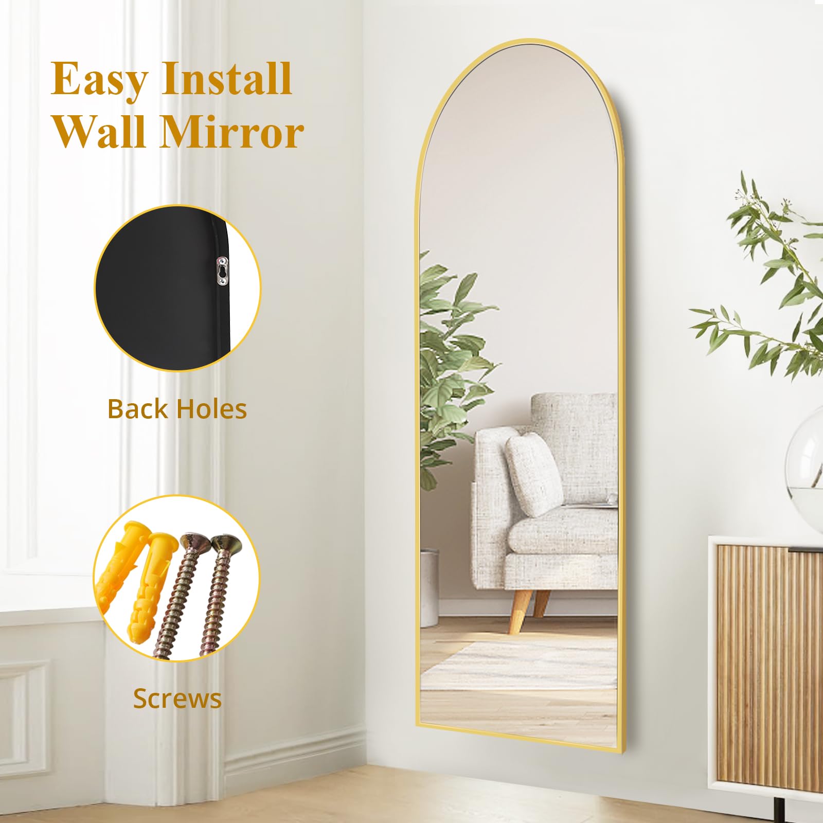 Arched Full Length Mirror with Stand - 64"x21" Gold Mirrors Floor Length for Bedroom