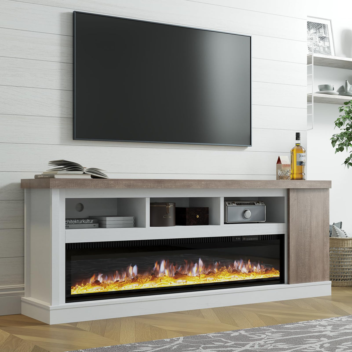 Fireplace TV Stand with 60ā Electric Fireplace, Chunky Entertainment Center