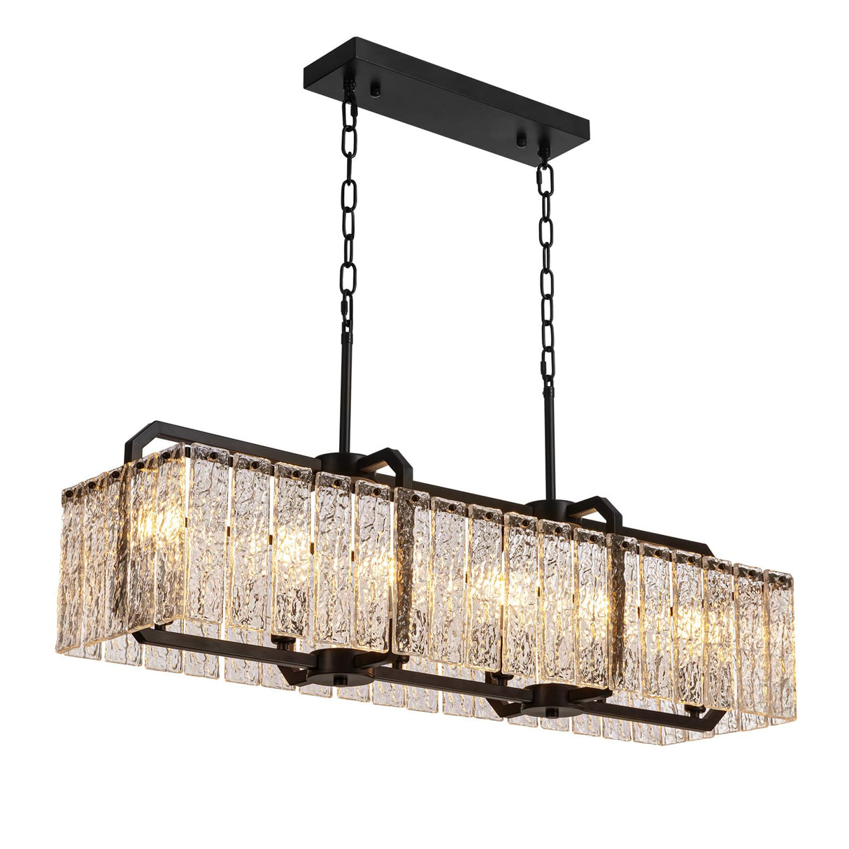 Modern Rectangle Black Crystal Chandeliers for Dining Room, L40 Rectangular Water