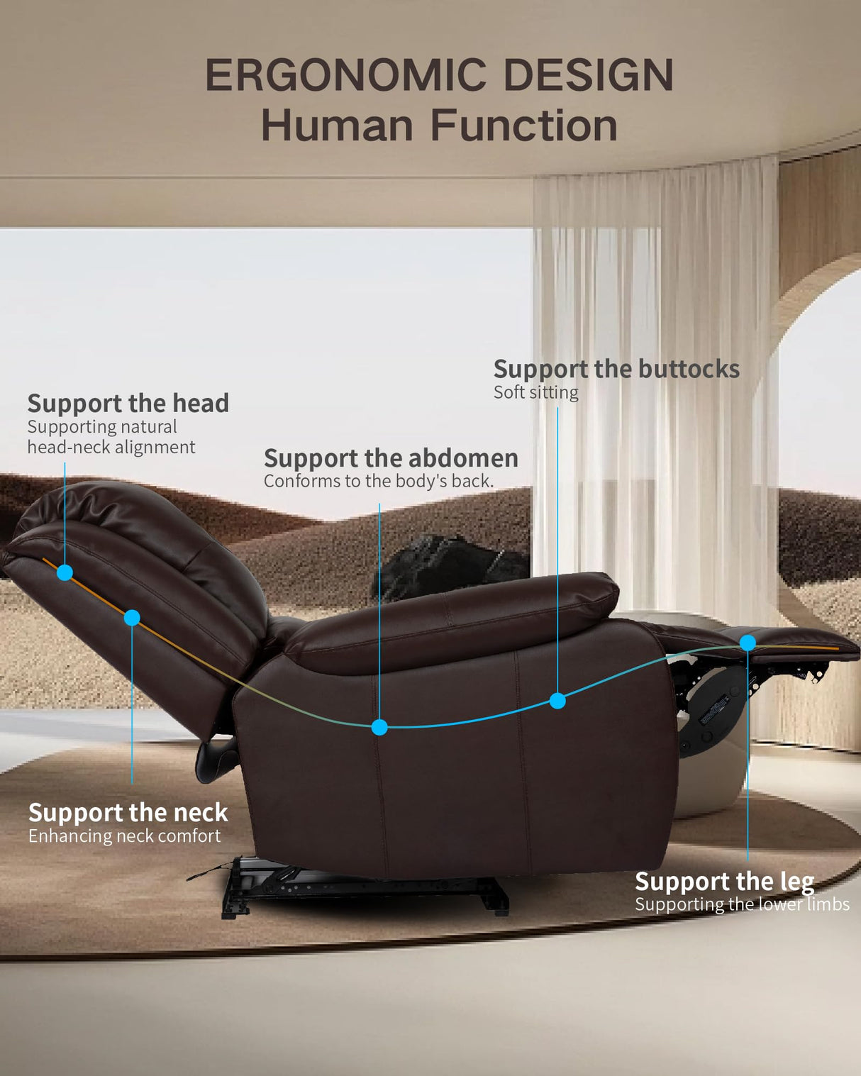 ErgoLuxe Brown Massage Recliner Chair – Compact and Easy-Clean Design