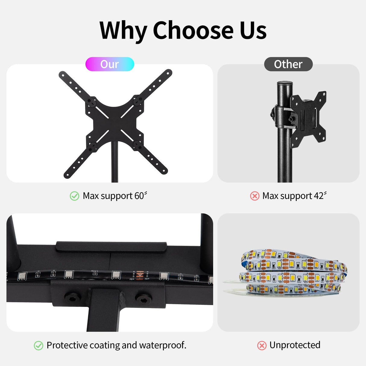 Twin Gaming Bed Frame with LED Lights & Rotating TV Mount
